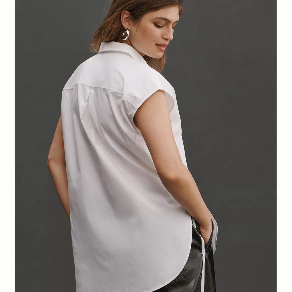 Maeve The Bennet Buttondown White Muscle Tank Shirt, Small - Picture 3 of 13